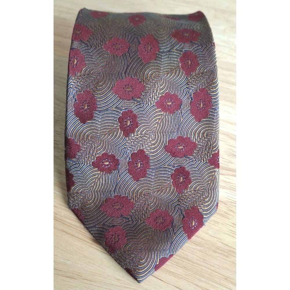 Audrey Buckner 100% European Silk Tie Made USA Floral Jacquard 60" Vintage